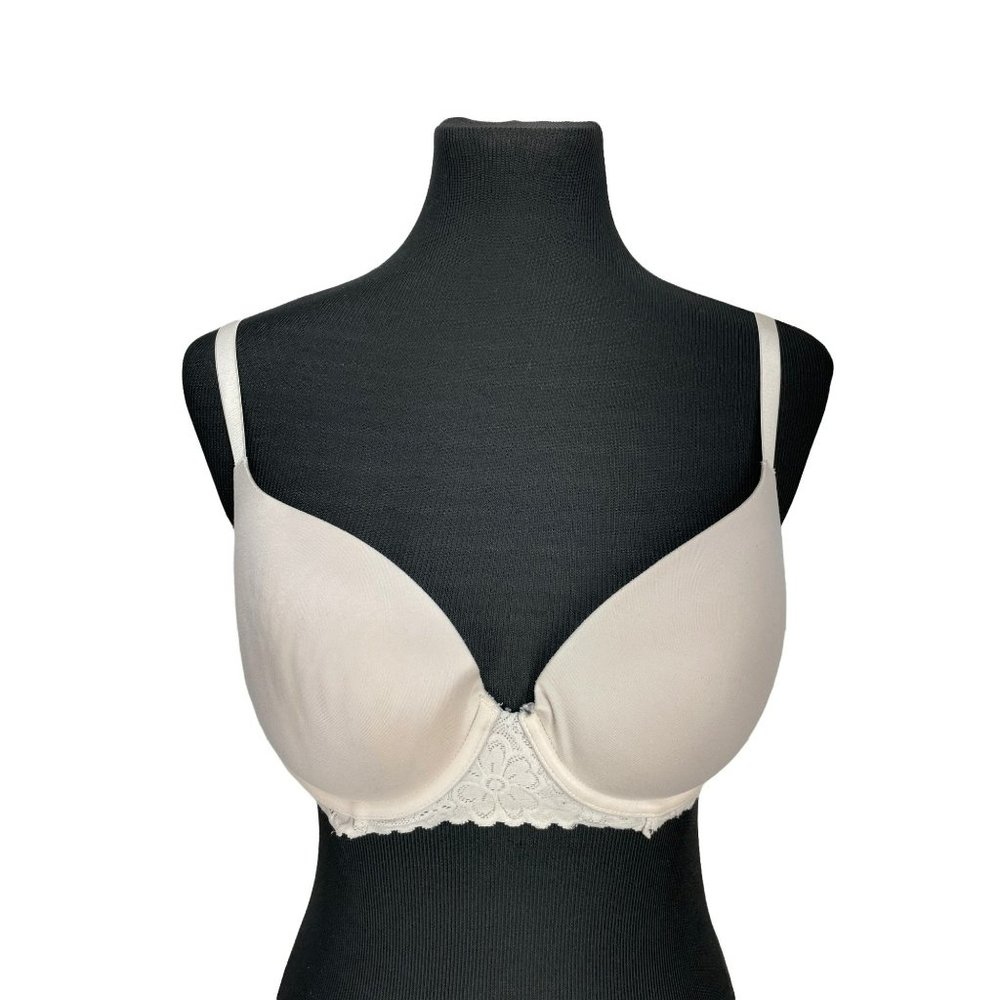 AERIE (American Eagle) Real Sunnie Demi Push Up Blossom Beige Lace Trim Bra Size